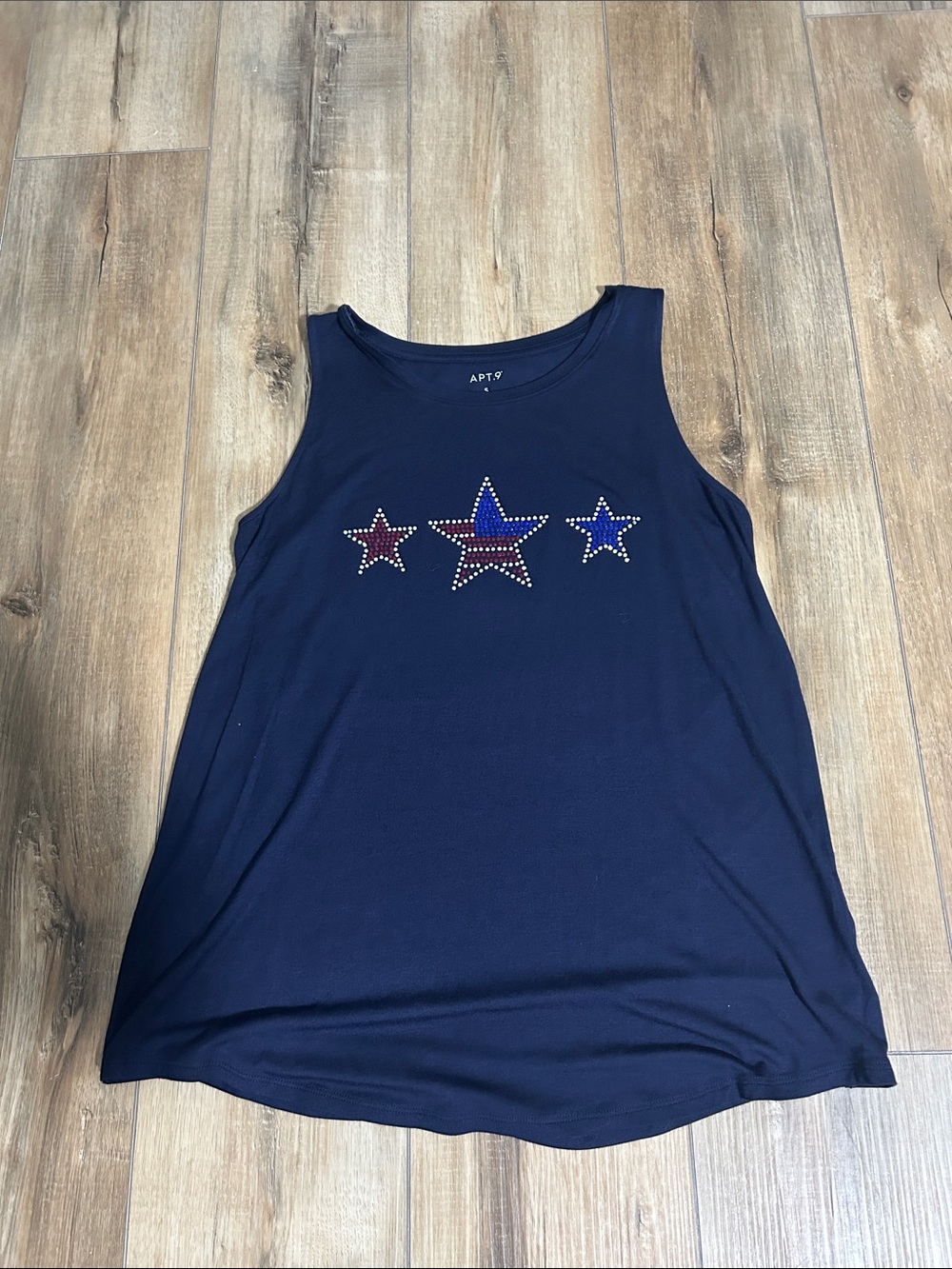 Apt. 9 Navy Tank with Red, White & Blue Star Studs
